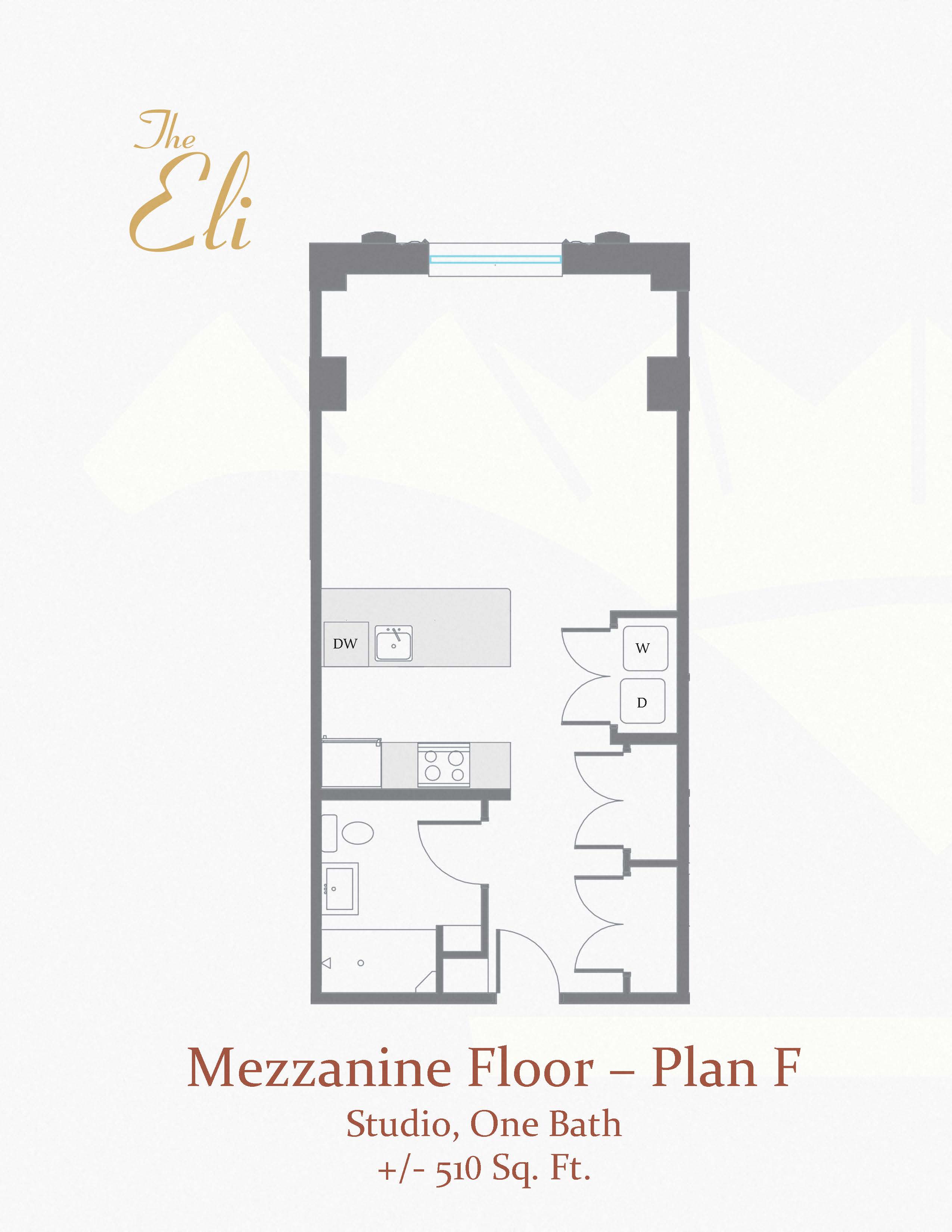 Floor plan for studio, 1 bath, 510 sqft
